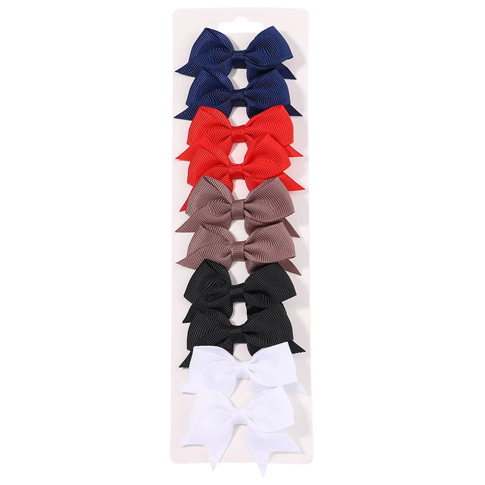 10Pcs/Set Solid Color Kids Bows Hair Clips for Baby Girls Handmade Ribbon Bowknot