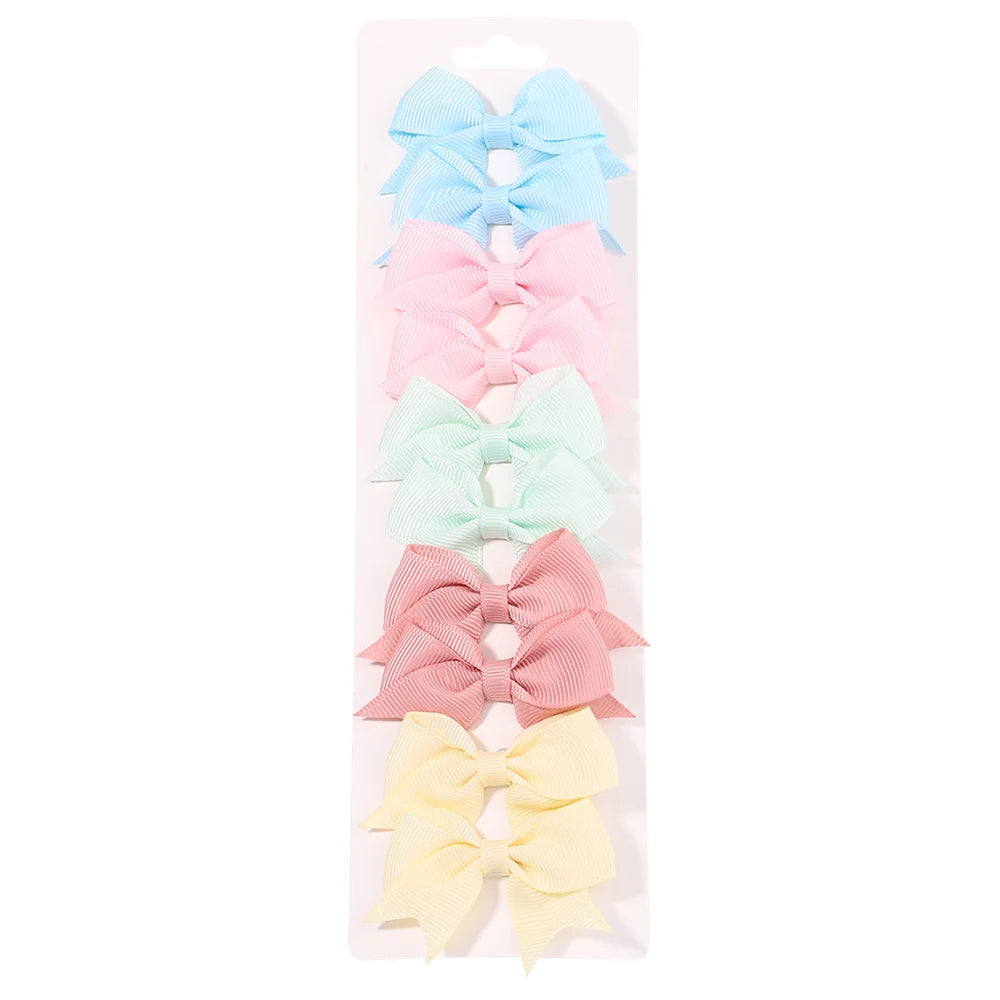 10Pcs/Set Solid Color Kids Bows Hair Clips for Baby Girls Handmade Ribbon Bowknot