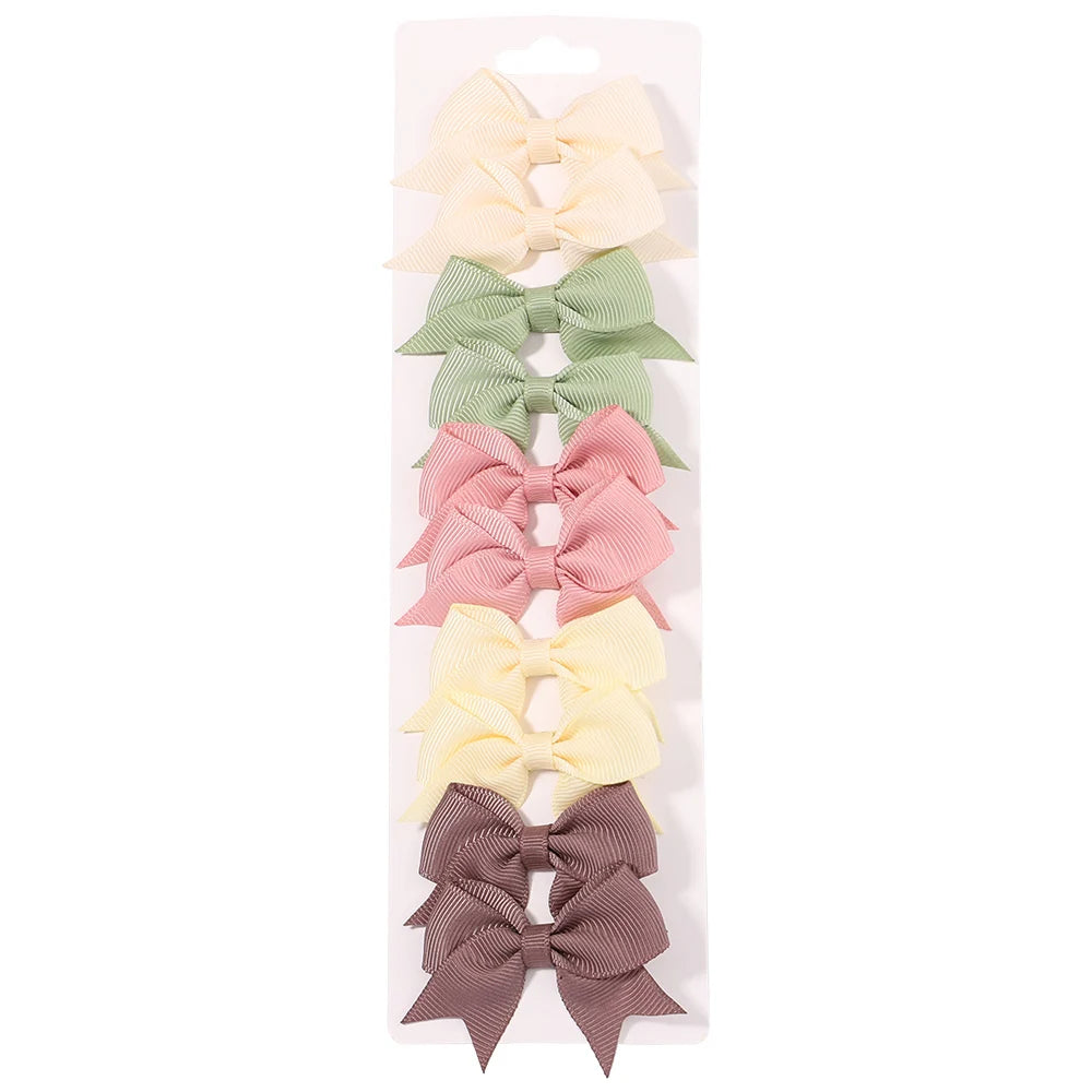 10Pcs/Set Solid Color Kids Bows Hair Clips for Baby Girls Handmade Ribbon Bowknot