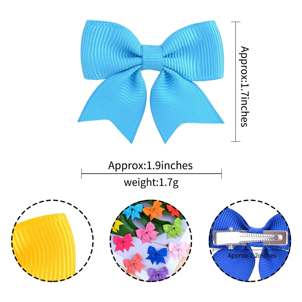 10Pcs/Set Solid Color Kids Bows Hair Clips for Baby Girls Handmade Ribbon Bowknot