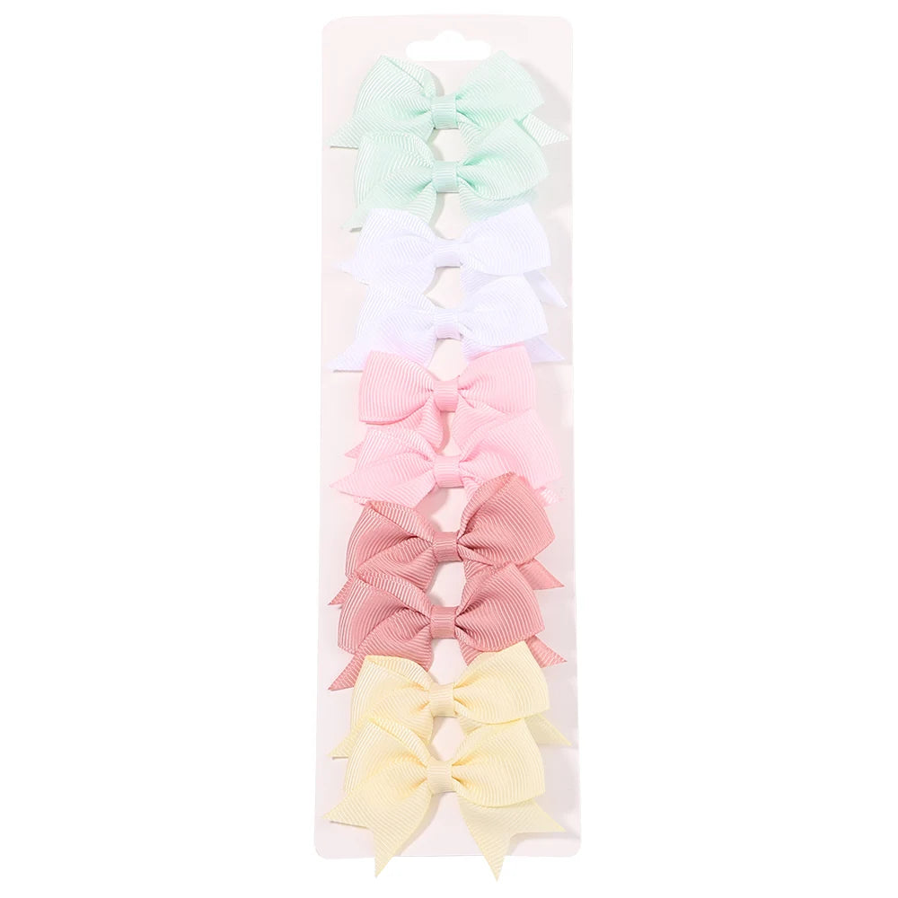 10Pcs/Set Solid Color Kids Bows Hair Clips for Baby Girls Handmade Ribbon Bowknot
