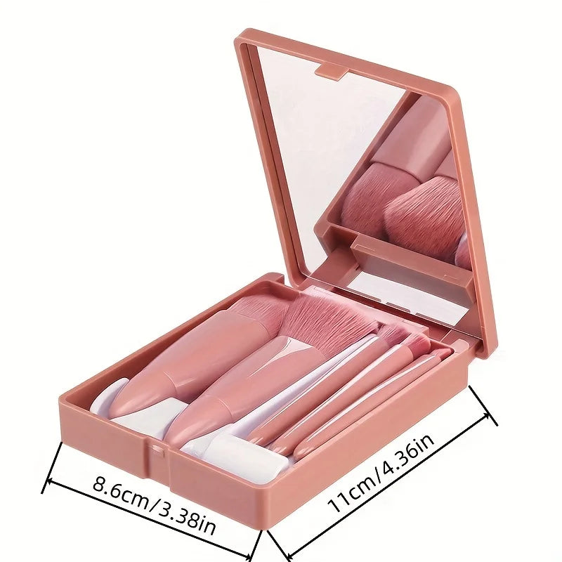 5Pcs Portable Makeup Brush Set With Mirror