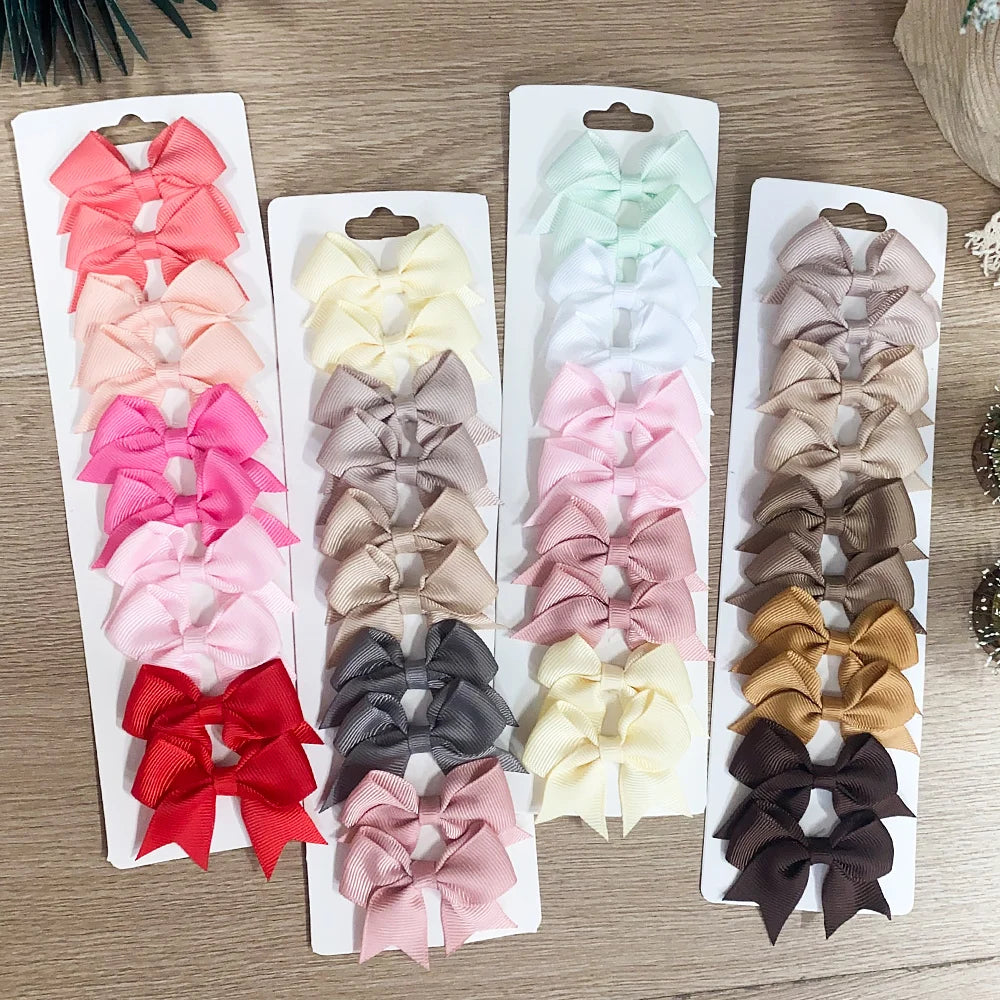 10Pcs/Set Solid Color Kids Bows Hair Clips for Baby Girls Handmade Ribbon Bowknot