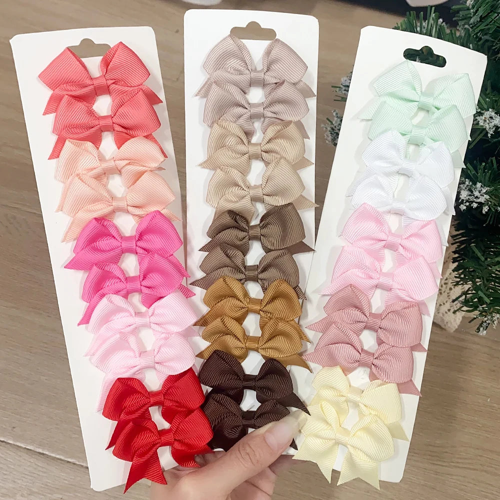 10Pcs/Set Solid Color Kids Bows Hair Clips for Baby Girls Handmade Ribbon Bowknot