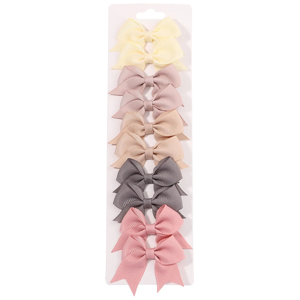 10Pcs/Set Solid Color Kids Bows Hair Clips for Baby Girls Handmade Ribbon Bowknot