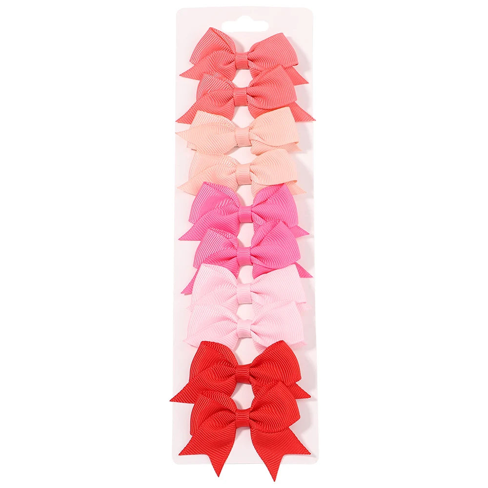 10Pcs/Set Solid Color Kids Bows Hair Clips for Baby Girls Handmade Ribbon Bowknot