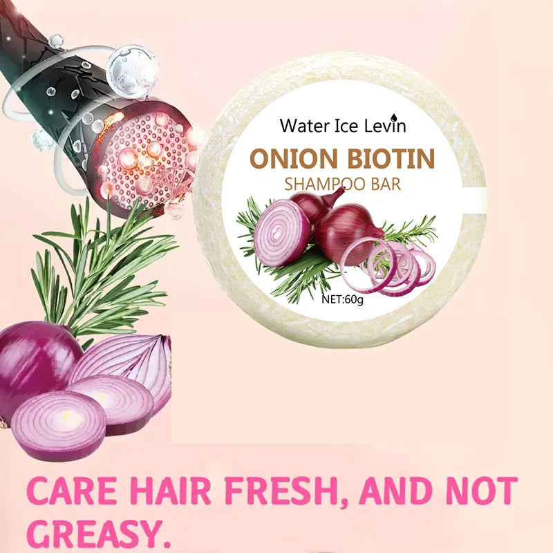Onion and Biotin Shampoo Soap - 60g, Suitable for All Hair Types, Moisturizing and Smoothing, Rich in Rosemary Extract