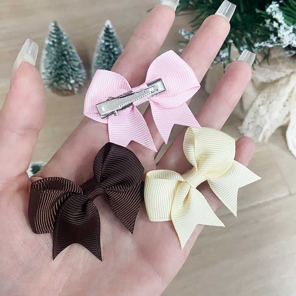 10Pcs/Set Solid Color Kids Bows Hair Clips for Baby Girls Handmade Ribbon Bowknot